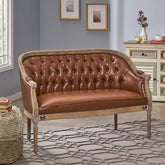 Wooden Flared Arm Loveseat Bench for Living Room Comfort for Backrest (2 Seater, Cognac Brown) - WoodenTwist